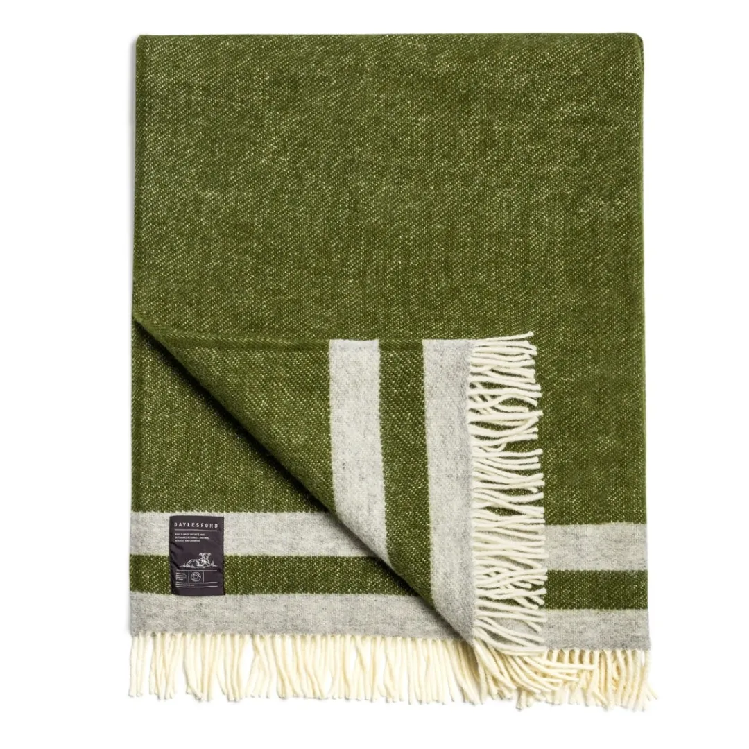 Online Daylesford Organic Elmstead Wool Throw Double Stripe Olive