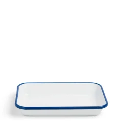 Online Daylesford Organic White & Blue Enamel Rectangular Dish Large